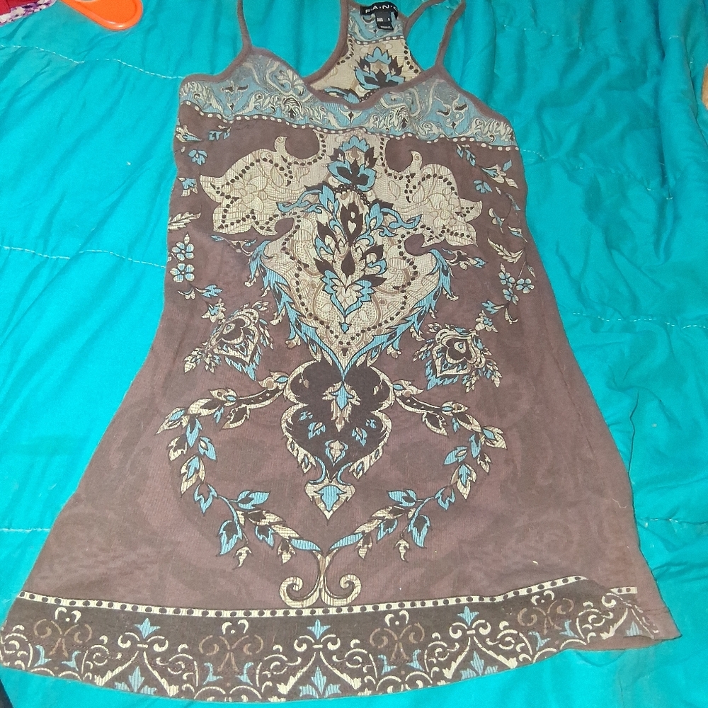 Women's Brown and Blue Patterned Top